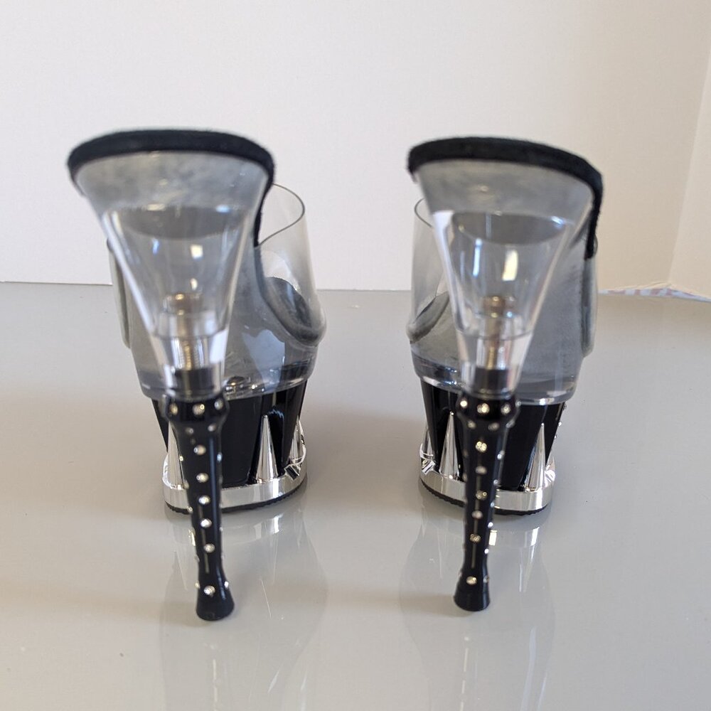 Y2K Tabu Chrome Black Shark Platform Stiletto Stripper Heels Rhinestone Studs 8 - Picture 2 of 12